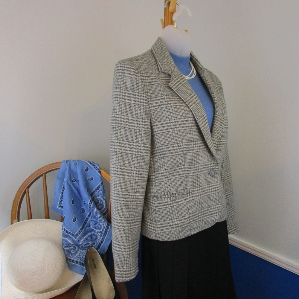 ⭐HP⭐ VTG 80's Astor One Hounds-tooth Plaid Blazer - Picture 3 of 7